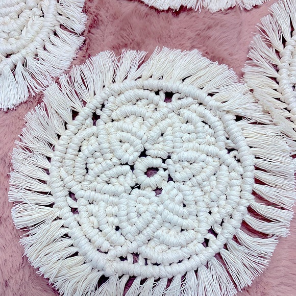 🆕🌸»-Handmade-»bÖhÖ-» [Set 4] Macrame Woven Flower Design Trivets | XL Coasters - Picture 1 of 17